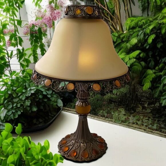 PartyLite Paris Retro Candle Holder Lamp Tealight Votive Vintage Amber Glass - Picture 1 of 16